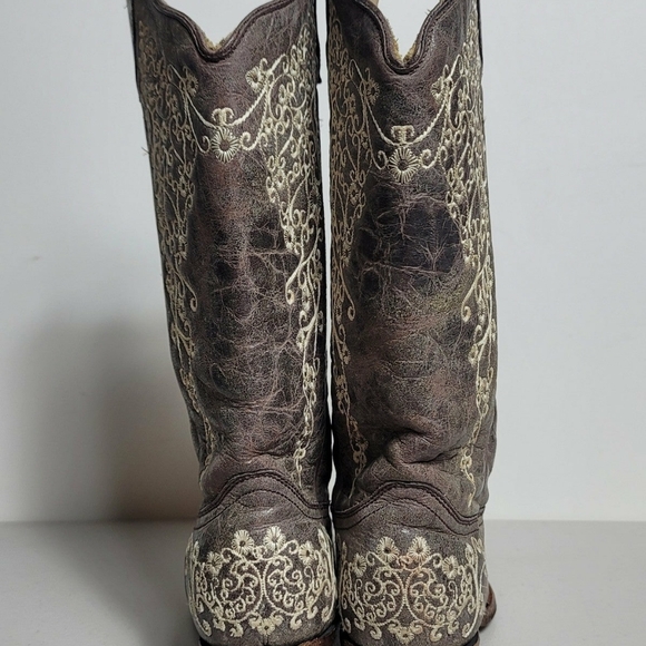 Corral A1094 Women's 6M Tan Leather Cream Embroidered Snip Toe Western Boots - Picture 6 of 12